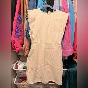 Pull&Bear women’s S cotton Elegant Cream Sleeveless Dress